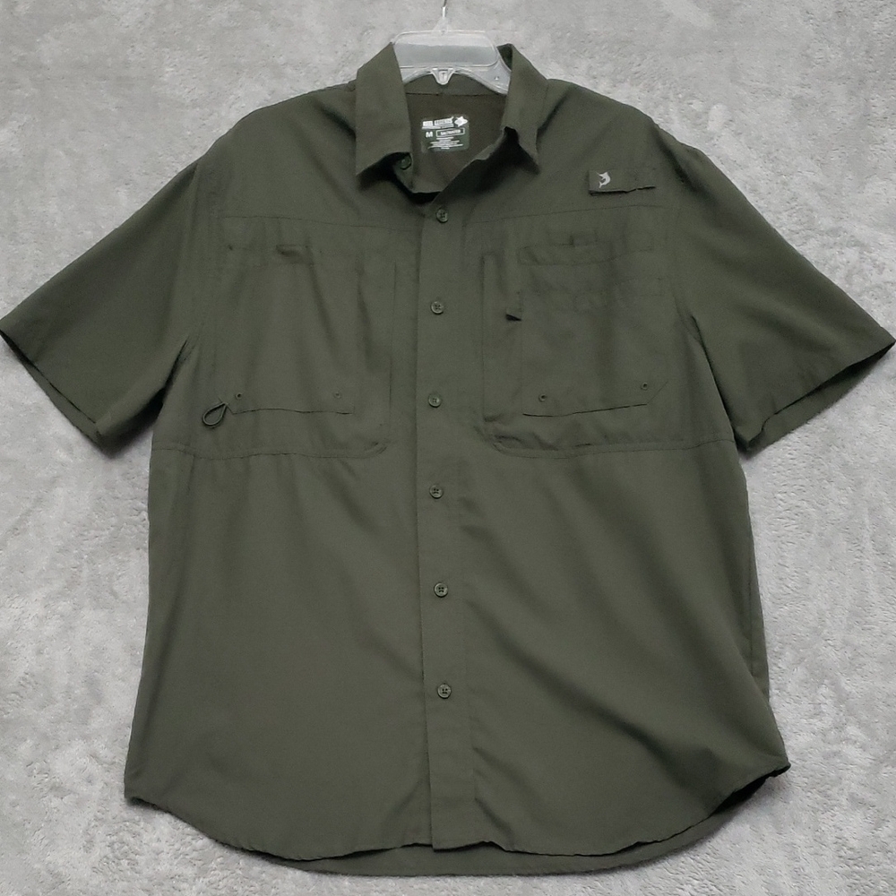 Reel Legends Performance Sportsmen Olive Button Down Shirt Breathable Mesh PICS
